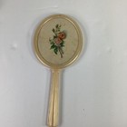 Antique Art Nouveau Celluloid Hand Mirror Beveled Glass Floral Roses Made In Usa