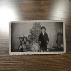 Vintage 1940s B w Photo Snapshot Of Young Girl W  Doll By Christmas Tree