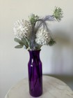 Purple Glass Bottle Flower Vase 11 In  Freestanding Modern Glossy Decorative