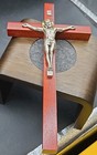 Vintage Wooden Crucifix Wall Cross Silver Tone Jesus Inri 12  Catholic Metal