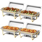 8 Qt 4 Pack Stainless Steel Rectangular Chafing Dishes Buffet Set W foldable Leg