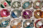Lot Vintage Glass Glitter Pictured Flower Tree Ball Christmas Ornaments Poland