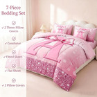 Pink Bow Girls Twin Bedding Set 7 Pieces For Kids Teens Room