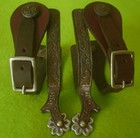 Terrific Heavyduty Vintage Floral Engraved Sweet Iron Western Ranch Spurs  strap