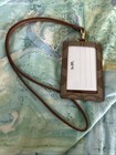 Coach Signature Canvas Lanyard Id Card Holder Tan brown Leather