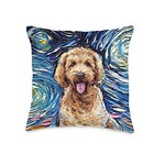 Cute Goldendoodle Starry Night Doodle Dog Art By Aja Throw Pillow 16x16