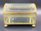 Antique French Vanity Jewellery Trinket Box Casket Glass   Brass Ball Feet C1920