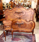 French Antique Carved With Roses Walnut Louis Xv Full Size Bed   Nightstand