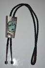 Vintage Bennet Southwestern Sterling Silver Turquoise Leather Bolo Tie   56gm