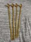 Set Of 4 Vintage Amber Glass Cocktail Swizzle Sticks  Spoon End  8 In