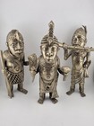 Rare Set Of 3 Monumental 19th C African Benin Oba Warrior Bronze Sculptures