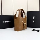 Women s Vintage Tan Big Quilted Calfskin Bucket Bag Gold Chain Decor Hand Purse
