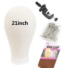 Canvas Wig Head Mannequin 21-24 Inch Hairstyling Display Stand With Clamp