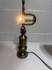Vintage Brass Tone Accent Table Lamp Marbled Shade Bankers Desk Light