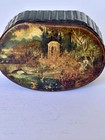 Late Georgian 19th Century Oval Papier Mache Patch Snuff Trinket Box