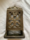 Vintage Solid Brass Match Box Holder Wall Mount Ornate Scrolled 7 Inches Gold
