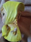 Vintage Inarco E-2523 Girl Head Vase Planter Yellow Scarf Braids Ceramic