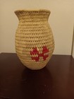 Vintage Hand Woven Tan Basket Vase With Bright Pink Inclusion  8 x7 5x4 75x3 75 