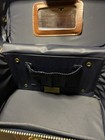 Sears Vintage Train Case Travel Bag Cosmetic Toiletry Vinyl Canvas Navy Brown