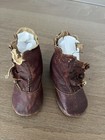 Antique Doll Leather Button Boots Baby Shoes 4     Red Burgundy Dl1