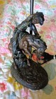 Vintage Western Cowboy Lamp Bronco Rider Sculpture Base Rustic Glass Shade Tulip