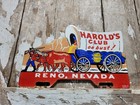 Vintage Harolds Club Porcelain Sign Old Reno Nevada Casino Gambling Hotel Wagon