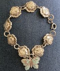 Vintage Sterling Roses Bracelet With Saints Reversible    Enamel Butterfly Charm