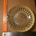 Vintage Pressed Glass Ashtray Yellow Tint With Starburst Center Pattern 