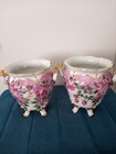A Pair Of Two Beautiful Vintage Footed Vase Porcelain Hand Painted By Baum Bros 