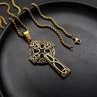 Men Women Gold Irish Celtic Cross Trinity Knot Pendant Necklace Chain 24  Gift