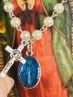 Pearl Style Beads With Crucifix   Antique Miraculous Medal Virgin Mary Necklace