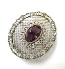 Antique Hatpin Large Amethyst Glass Rhinestone Accents Mesh Back