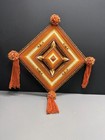 Vintage 70s Ojo De Dios Mandala Gods Eye Wall Hanging Orange Brown Mcm 16x16