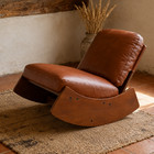 Modern Faux Leather Glider Rocking Chair Solid Wood Frame Minimalist Accent Mcm