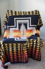 Pendleton Harding Wool Throw Blanket Knit Navy Tan Yellow Orange Multi Southwest