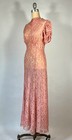 Vintage 1930 s Sheer Blushing Pink Cotton Lace Net Gown Full Length Dress Sz  Sm