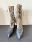 Victorian High Lace Up Canvas And Leather Shoes C1890   s Sz 8 5