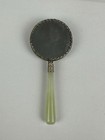 Vintage Blue White Hand Mirror Green Handle