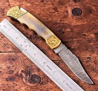 Custom Made Forged Damascus Steel Folding Pocket Knife With Leather Sheath 1528