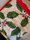 Crate   Barrel Christmas Tablecloth Red Trim Green Holly Berries Cotton 60x120 