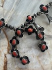 Antique Navajo Sterling Silver Red Coral Squash Blossom Beaded 24    Necklace