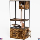 Lamerge Cat Tree With Litter Box Enclosure  Large Rustic Brown Cat Condo  3