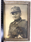 Original Wwii Young German Soldier In Uniform  With Dog Portrait Photo
