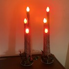 Vintage Mirostar Tiered Lighted Christmas Candles Set Of 2 Red Silver W box