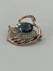 Swan Brooch Pin With Multi Faceted Large Stone   Clear Rhinestones