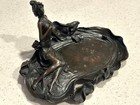 Antique Bronze Sculpture Of A Woman And Flowers By The Water Signed