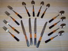 Vintage Two-tone Black Butterscotch Bakelite Flatware Utensils 16 Pcs 