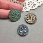 Vintage Brass Metal Button Lot 3 Floral Flower 7 8    3 4  Painted Sewing Coat