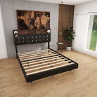 Queen Floating Bed Frame  Bluetooth Speaker  Led Lighting  Usb Charging  Black