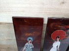 Vintage Oriental Geisha Asian Lacquer Wall Art Plaques 12  Mother Of Pearl Inlay